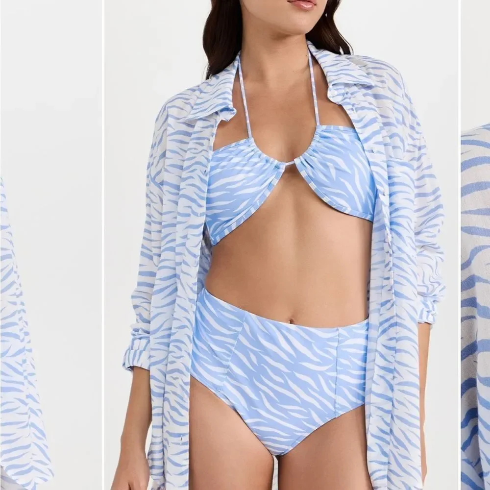 Xirena Sydney Shirt in a blue and white zebra print, cotton size large